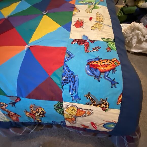 VTG 90s Rainbow Patchwork Handmade Quilt Blanket Twin 83x66” Cotton Cottagecore - Picture 4 of 9